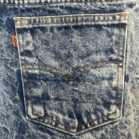 Levi’s 575 Vintage 80s Orange Tab Blue Acid Wash Cut Off Jean Shorts 33 Upcycled - Picture 3 of 14